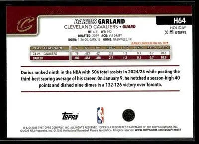 2025-26 Topps Holiday #H64 Darius Garland Base Cleveland Cavaliers - Basketball Card Single