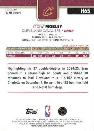 2025-26 Topps Holiday #H65 Evan Mobley NM-MT Cavaliers ID:80886 - Basketball Card Single