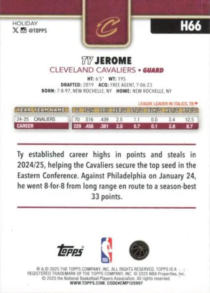 2025-26 Topps Holiday #H66 Ty Jerome NM-MT Cavaliers ID:80887 - Basketball Card Single