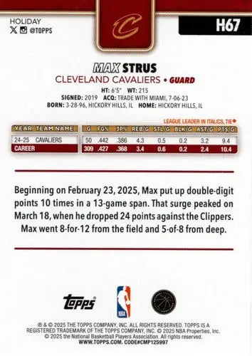 2025-26 Topps Holiday #H67 Max Strus NM-MT Cavaliers ID:80888 - Basketball Card Single