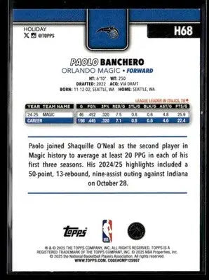 2025-26 Topps Holiday #H68 Paolo Banchero - Basketball Card Single