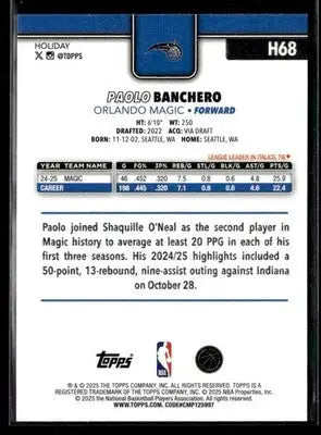 2025-26 Topps Holiday #H68 Paolo Banchero - Basketball Card Single