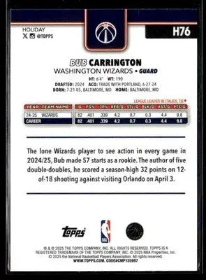 2025-26 Topps Holiday #H76 Bub Carrington - Basketball Card Single