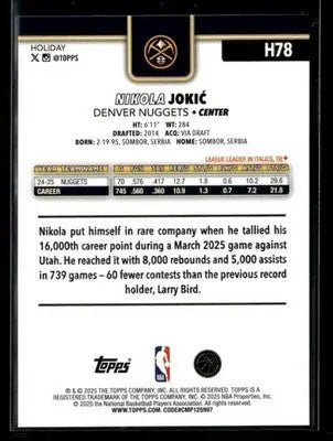 2025-26 Topps Holiday #H78 Nikola Jokić - Basketball Card Single