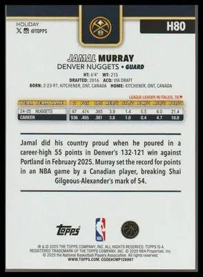 2025-26 Topps Holiday #H80 Jamal Murray Blue Metallic Sand Glitter - Basketball Card Single