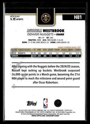 2025-26 Topps Holiday #H81 Russell Westbrook Glitter Holiday Denver Nuggets - Basketball Card Single