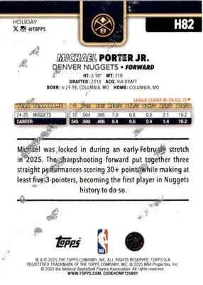 2025-26 Topps Holiday #H82 Michael Porter Jr. Glitter Holiday - Basketball Card Single