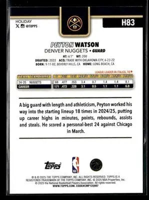 2025-26 Topps Holiday #H83 Peyton Watson - Basketball Card Single