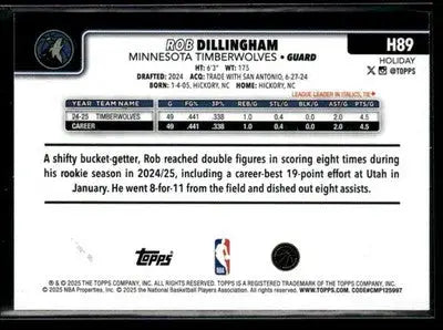 2025-26 Topps Holiday #H89 Rob Dillingham Glitter Holiday - Basketball Card Single