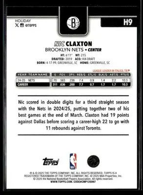 2025-26 Topps Holiday #H9 Nic Claxton - Basketball Card Single
