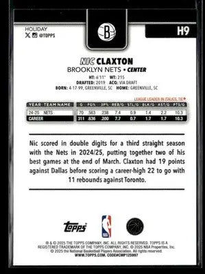 2025-26 Topps Holiday #H9 Nic Claxton - Basketball Card Single