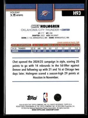 2025-26 Topps Holiday #H93 Chet Holmgren - Basketball Card Single