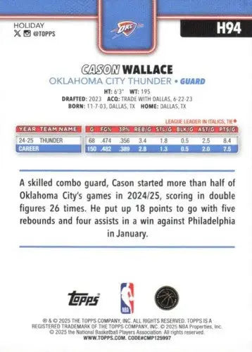 2025-26 Topps Holiday #H94 Cason Wallace NM-MT Thunder ID:80909 - Basketball Card Single