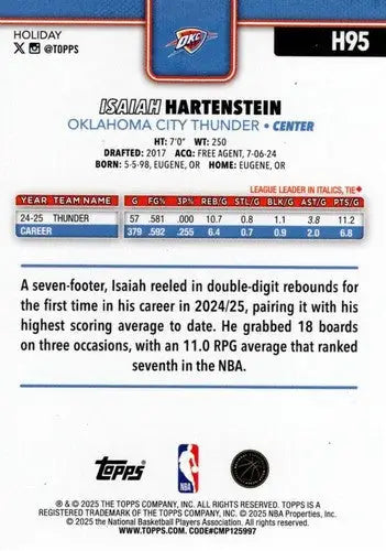 2025-26 Topps Holiday #H95 Isaiah Hartenstein NM-MT Thunder ID:80910 - Basketball Card Single