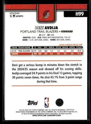 2025-26 Topps Holiday #H99 Deni Avdija - Basketball Card Single