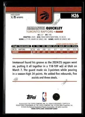2025-26 Topps Holiday Immanuel Quickley #H26 Glitter Holiday Toronto Raptors - Basketball Card Single