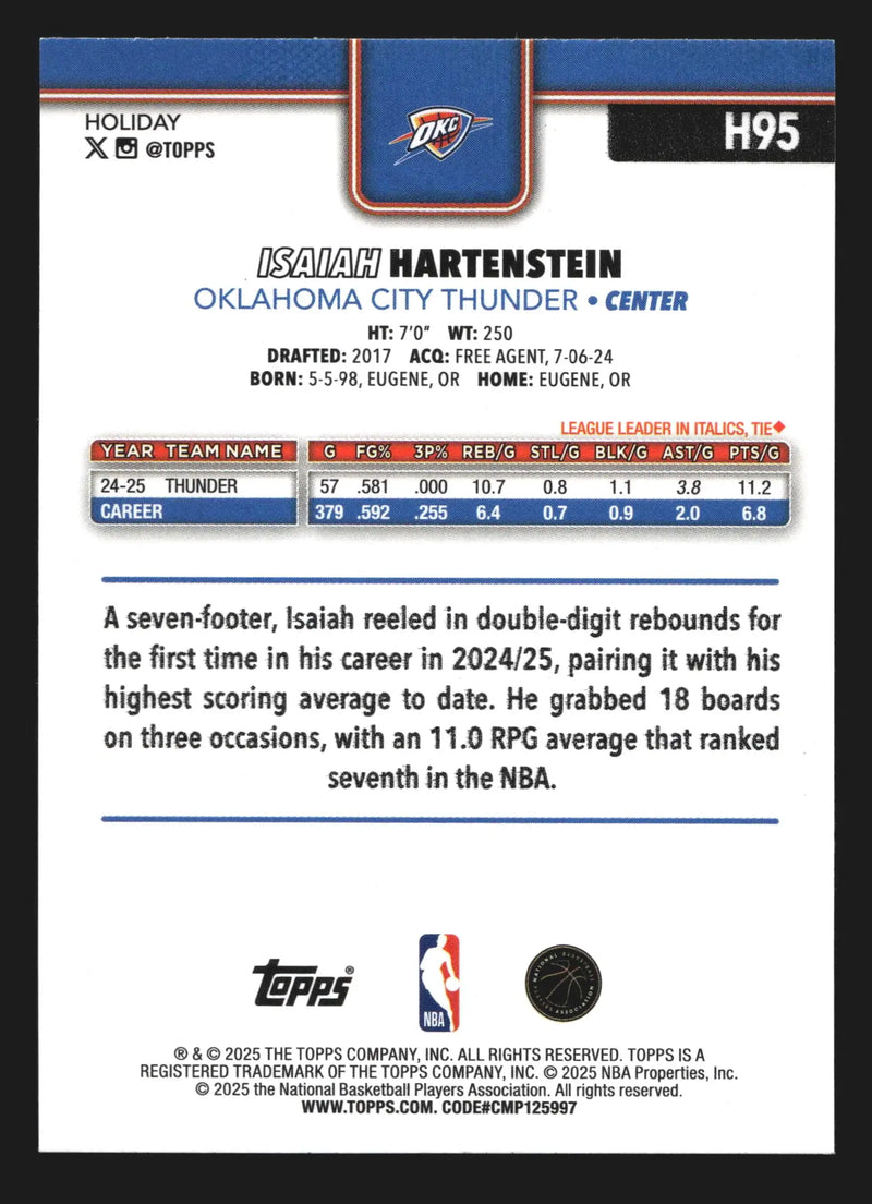2025-26 Topps Holiday Isaiah Hartenstein #H95 Thunder - Basketball Card Single