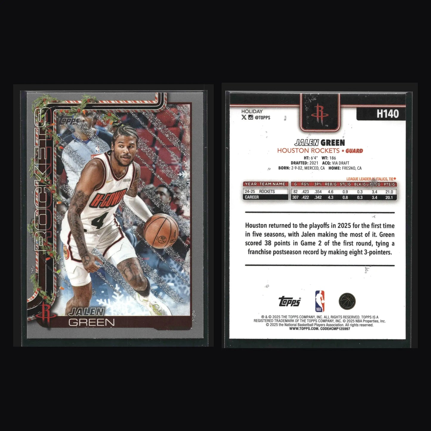 2025-26 Topps Holiday Jalen Green #H140 Glitter Houston Rockets - Basketball Card Single