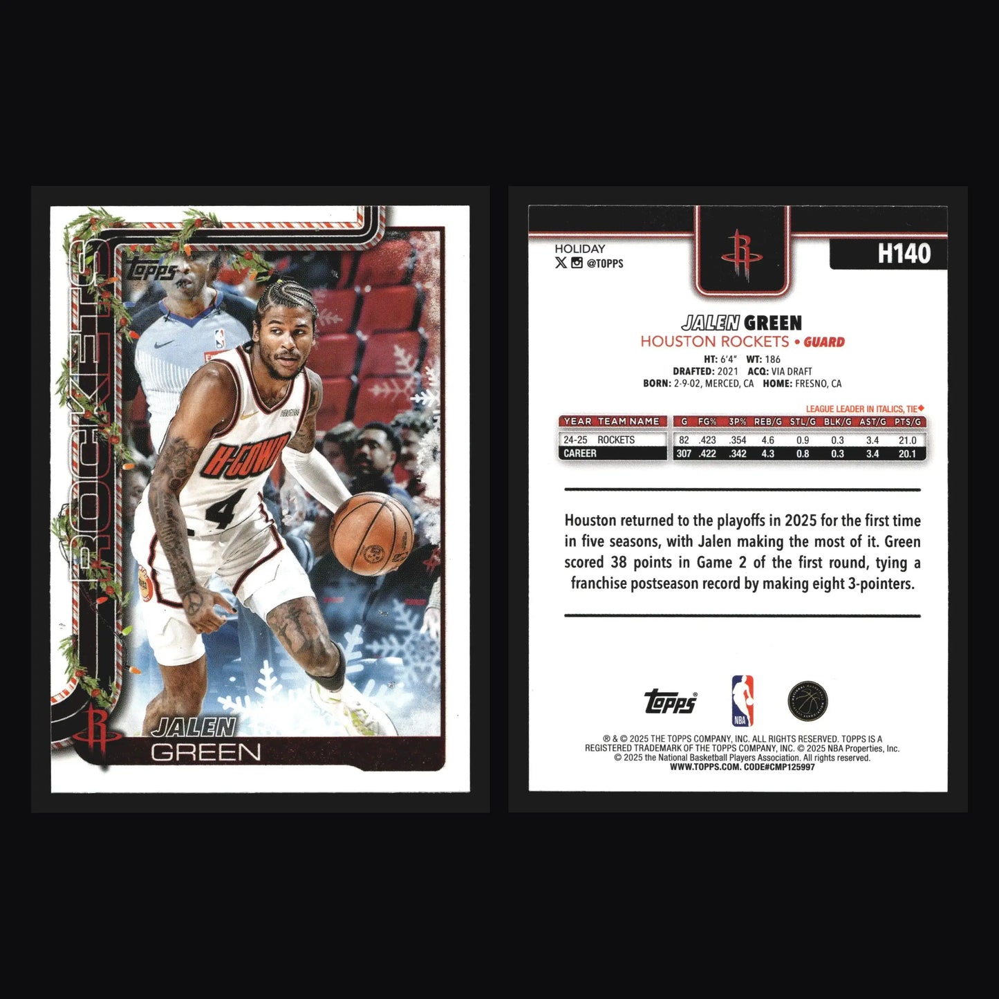 2025-26 Topps Holiday Jalen Green #H140 Houston Rockets - Basketball Card Single