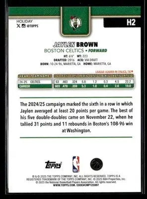 2025-26 Topps Holiday Jaylen Brown #H2 Base Boston Celtics - Basketball Card Single