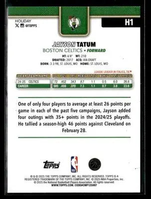 2025-26 Topps Holiday Jayson Tatum #H1 Base Boston Celtics - Basketball Card Single