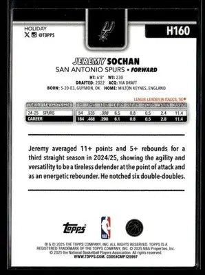 2025-26 Topps Holiday Jeremy Sochan #H160 San Antonio Spurs - Basketball Card Single