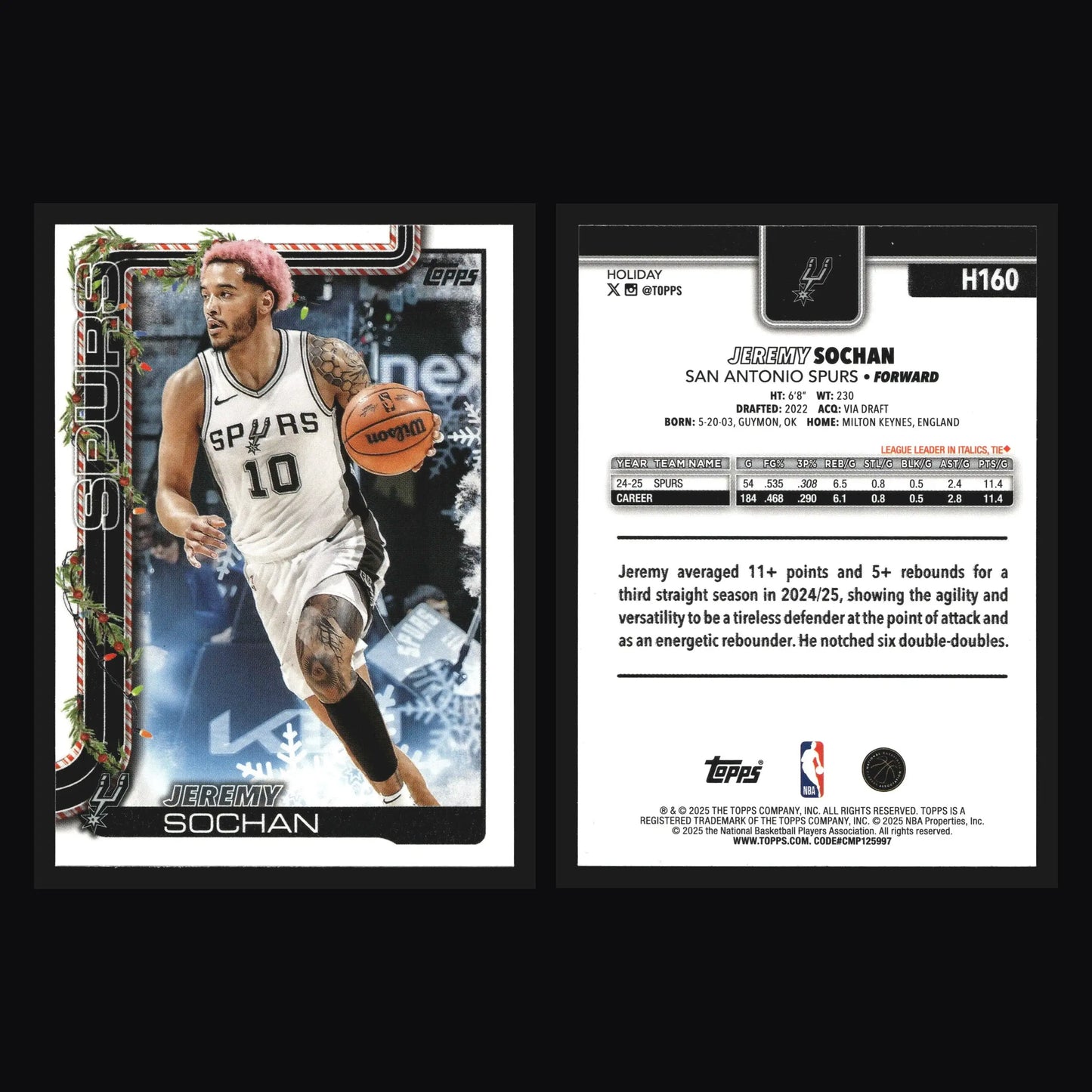 2025-26 Topps Holiday Jeremy Sochan #H160 San Antonio Spurs - Basketball Card Single
