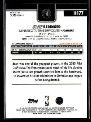 2025-26 Topps Holiday Joan Beringer #H177 RC Minnesota Timberwolves - Basketball Card Single