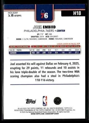 2025-26 Topps Holiday Joel Embiid #H18 Philadelphia 76ers - Basketball Card Single