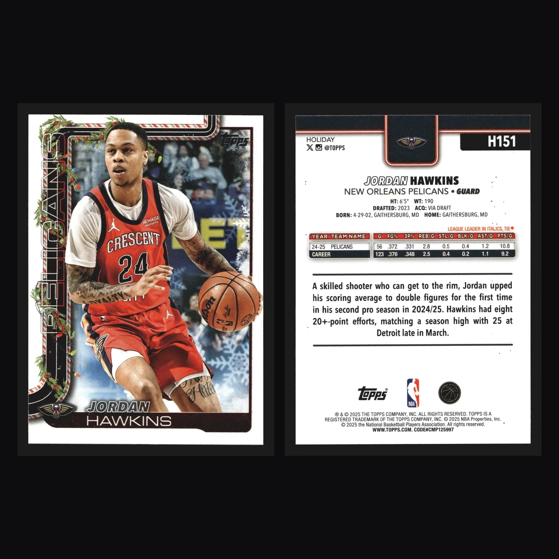 2025-26 Topps Holiday Jordan Hawkins #H151 New Orleans Pelicans