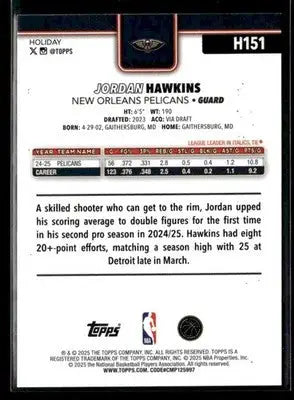 2025-26 Topps Holiday Jordan Hawkins #H151 New Orleans Pelicans - Basketball Card Single