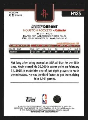 2025-26 Topps Holiday Kevin Durant #H125 Houston Rockets - Basketball Card Single