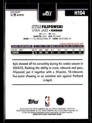 2025-26 Topps Holiday Kyle Filipowski #H104 Base Utah Jazz - Basketball Card Single