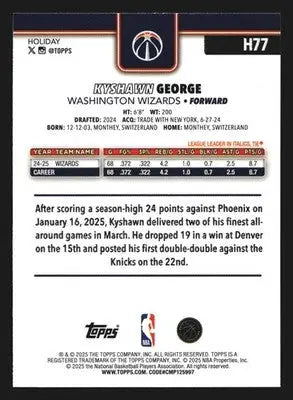 2025-26 Topps Holiday Kyshawn George #H77 Wizards - Basketball Card Single