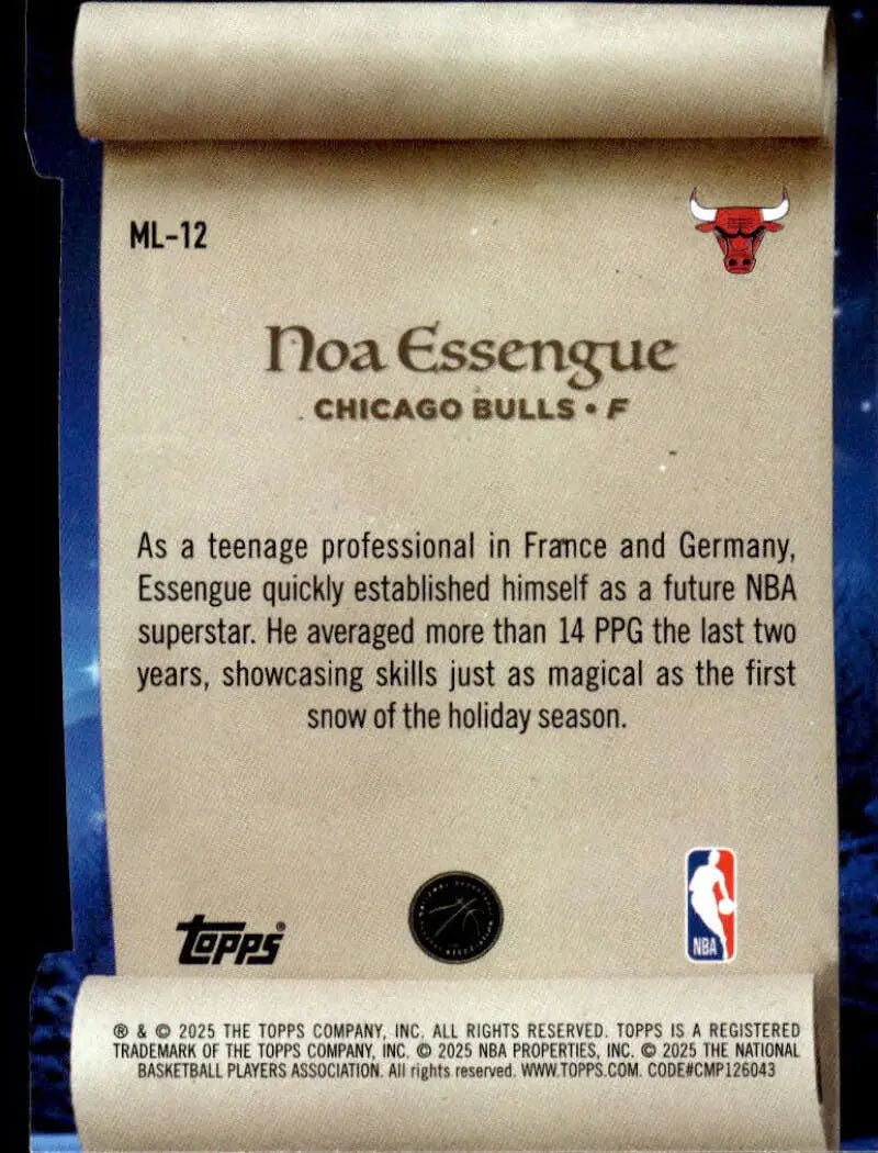 2025-26 Topps Holiday Making the Nice List #ML-12 Noa Essengue NM-MT RC ID:80881 - Basketball Card Single
