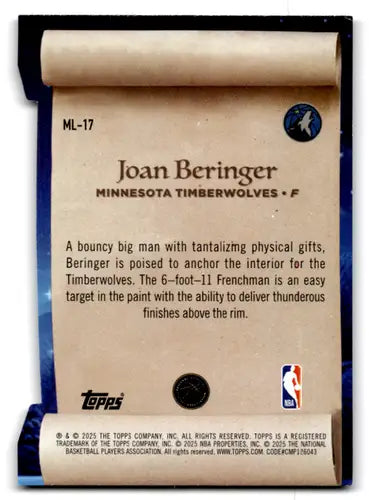2025-26 Topps Holiday Making the Nice List #ML-17 Joan Beringer EX/NM R ID:80059 - Basketball Card Single