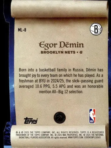 2025-26 Topps Holiday Making the Nice List #ML-8 Egor Demin NM-MT RC Ro ID:80880 - Basketball Card Single
