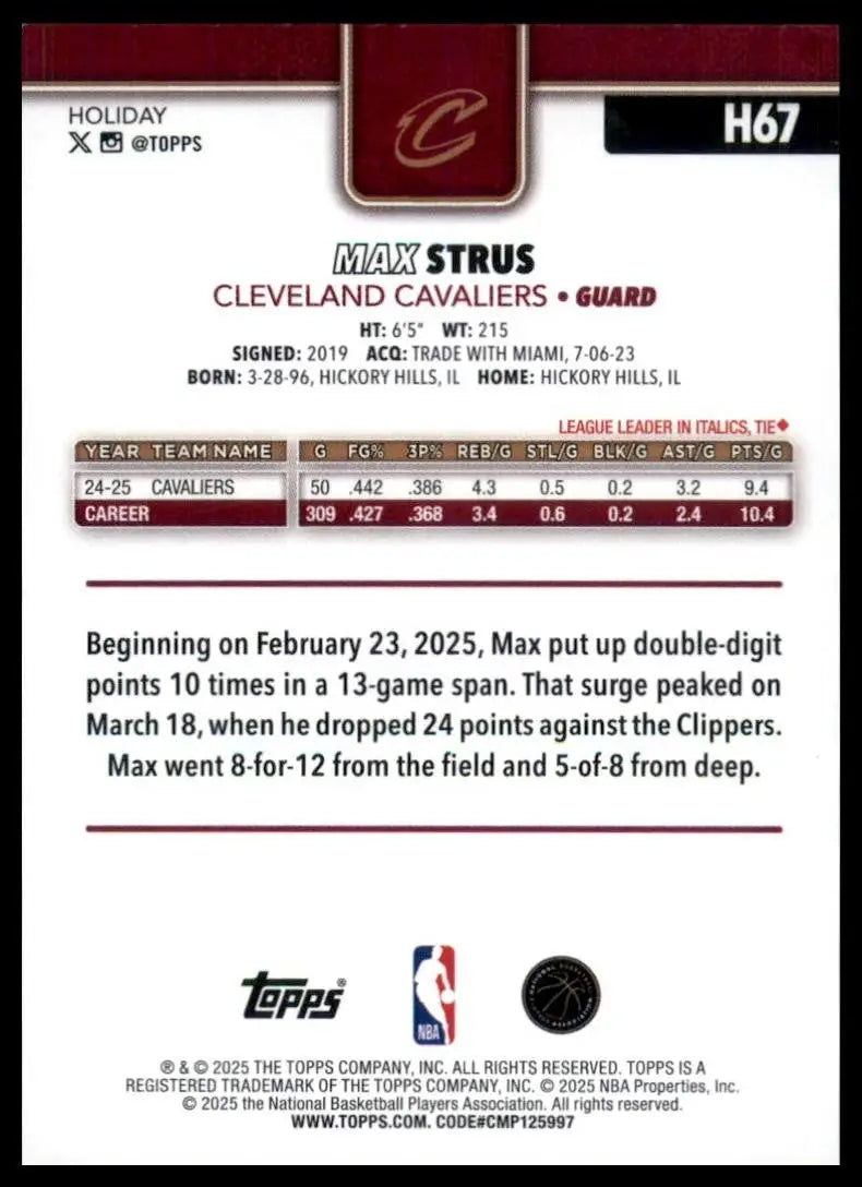 2025-26 Topps Holiday Max Strus #H67 Cleveland Cavaliers Basketball Card NBA - Basketball Card Single