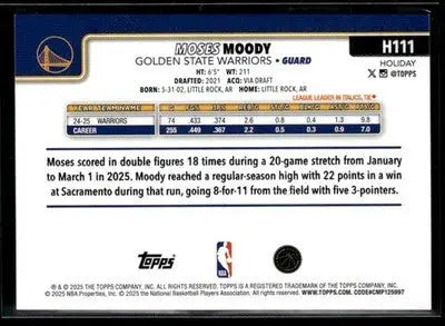 2025-26 Topps Holiday Moses Moody #H111 Golden State Warriors