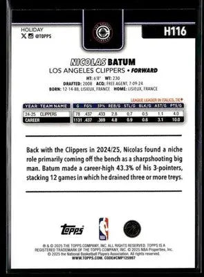 2025-26 Topps Holiday Nicolas Batum #H116 Base Los Angeles Clippers - Basketball Card Single