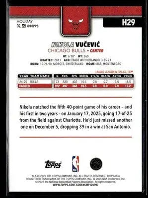 2025-26 Topps Holiday Nikola Vucevic #H29 Blue Metallic Glitter Holiday Bulls - Basketball Card Single