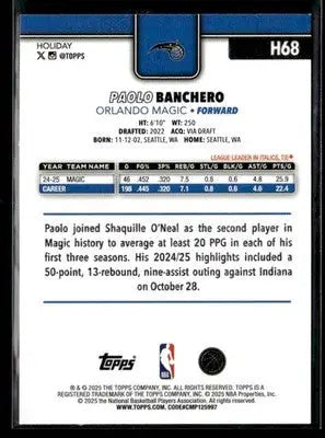 2025-26 Topps Holiday Paolo Banchero #H68 Orlando Magic - Basketball Card Single