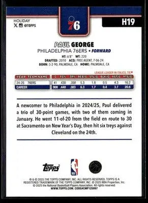 2025-26 Topps Holiday Paul George #H19 Philadelphia 76ers - Basketball Card Single