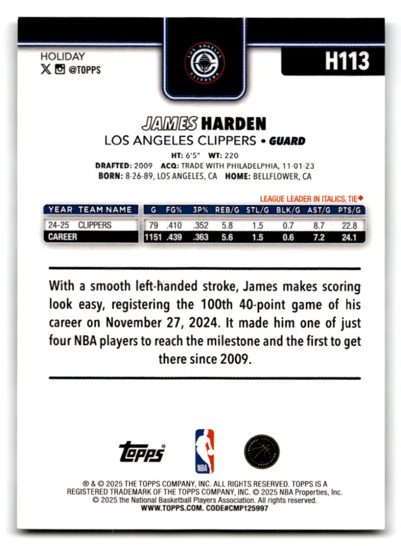 2025-26 Topps Holiday Plaid #H113 James Harden NM-MT Clippers ID:80191 - Basketball Card Single