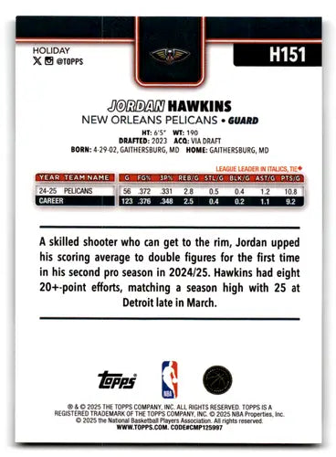 2025-26 Topps Holiday Plaid #H151 Jordan Hawkins NM-MT Pelicans ID:80064 - Basketball Card Single