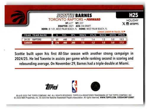 2025-26 Topps Holiday Plaid #H25 Scottie Barnes NM-MT Raptors ID:80061 - Basketball Card Single