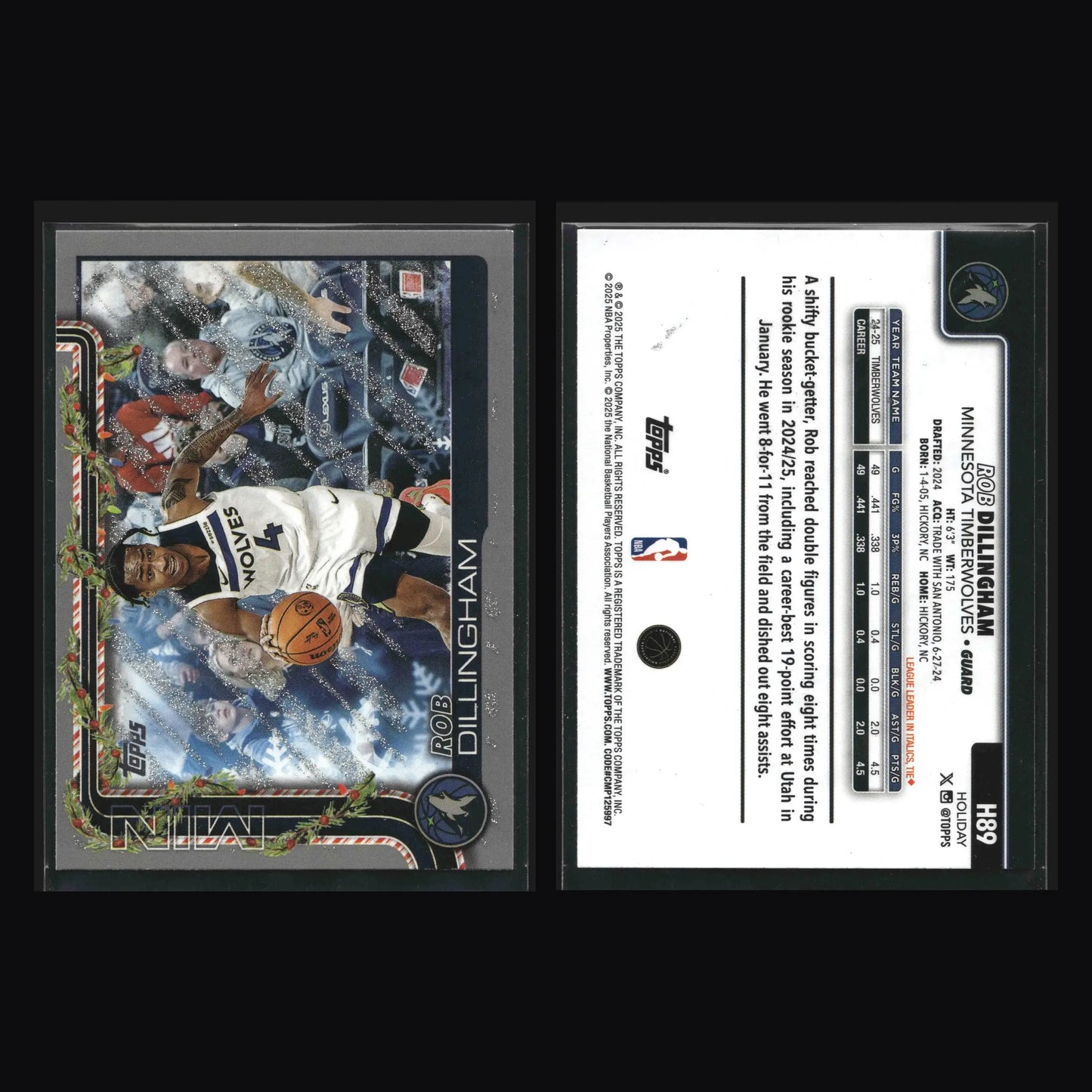 2025-26 Topps Holiday Rob Dillingham #H89 Glitter Parallel Wolves - Basketball Card Single