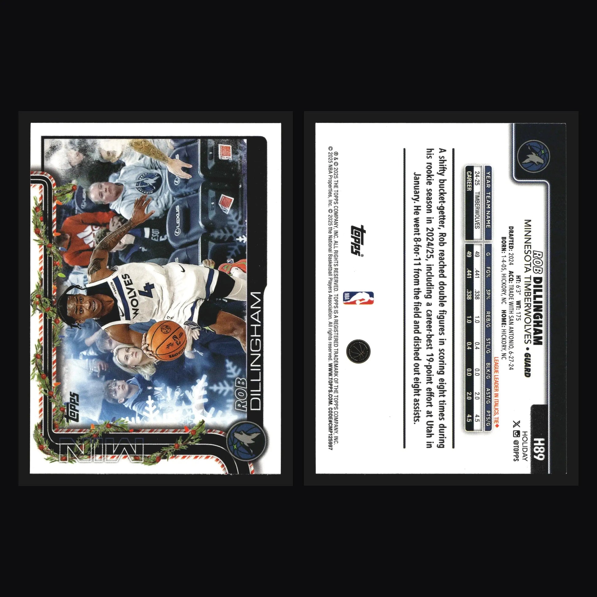 2025-26 Topps Holiday Rob Dillingham #H89 Minnesota Timberwolves - Basketball Card Single