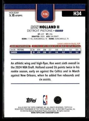 2025-26 Topps Holiday Ron Holland II #H34 Detroit Pistons