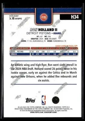 2025-26 Topps Holiday Ron Holland II #H34 Glitter Holiday Detroit Pistons - Basketball Card Single
